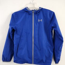 Under Armour Boys' Full-Zip Hooded Windbreaker Jacket – Size L (Blue/Gray)