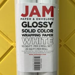 JAM PAPER Bright White Glossy Gift Wrapping Paper Roll - 2 packs of 25 Sq. Ft. 