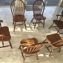 Set Of 6 Oak Solid Dining Room Chairs