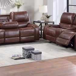 Nailhead Accent Reclining Sofa And Loveseat 