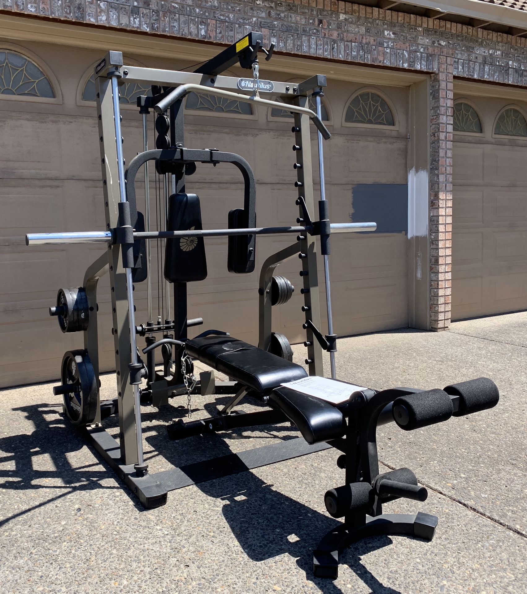 Nautilus Olympic Bench Press Smith Machine Squat Rack Lat Pulldown 250lbs+ Weights Complete Workout Home Gym