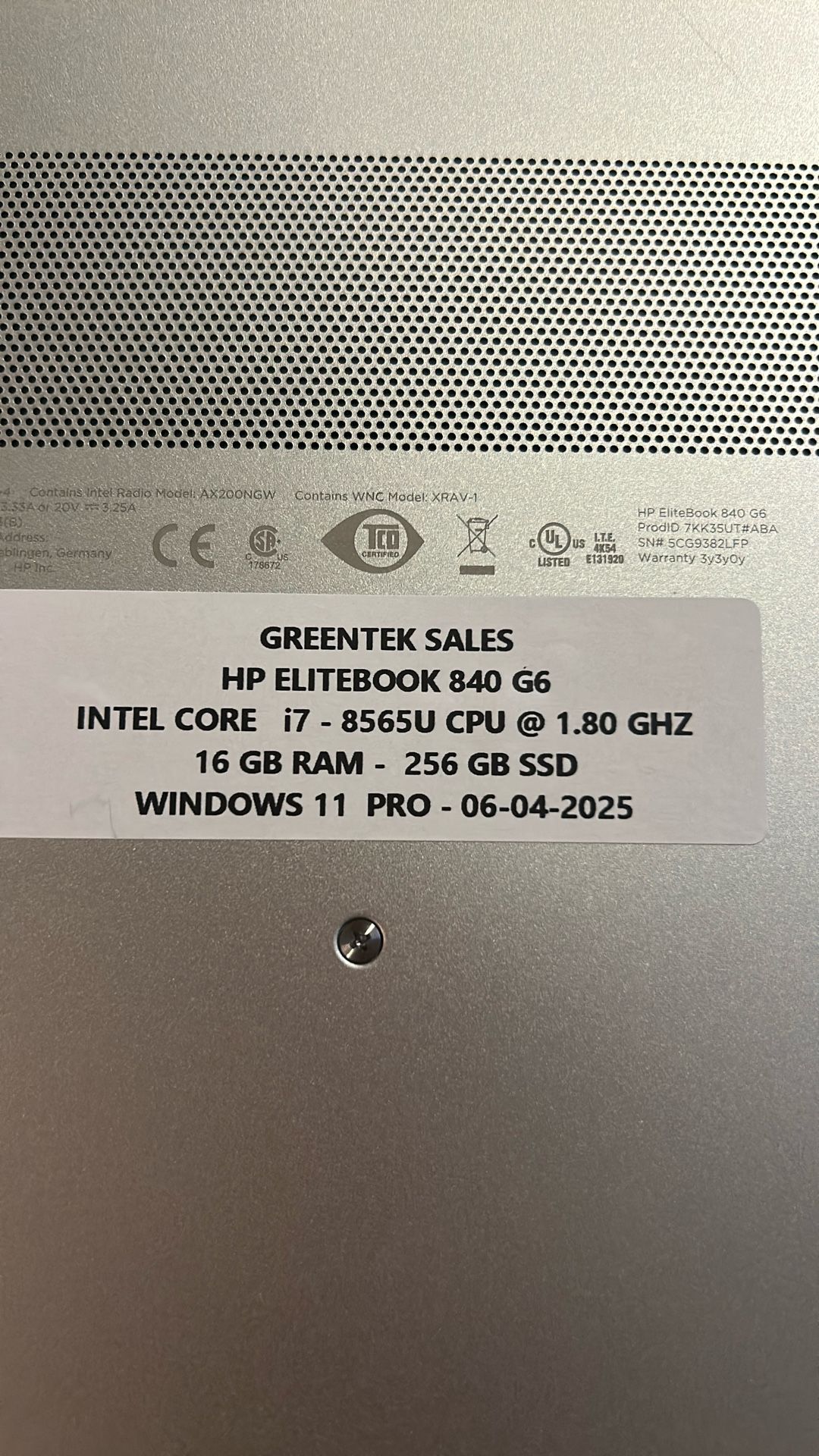 hp elitebook 840 g6. i 7. 16 gb  8565u