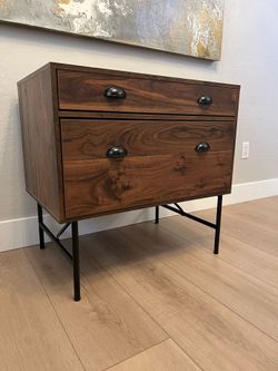 31” Wide Walnut Wood Grain Modern Lateral File Cabinet with Laptop Tray