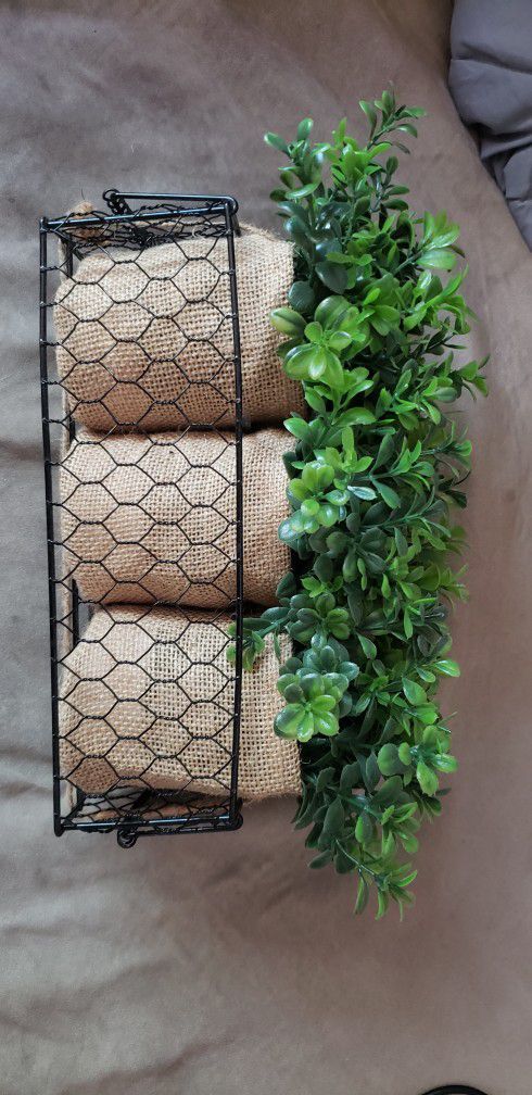 Three Piece Fake Plant Decor Basket