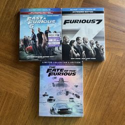 Fast and the Furious 6, Furious 7 & Fate and the Furious Action Blu-ray DVD Movies