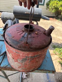 Vintage Metal Gas Can with Wire Handle