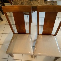 Six Wooden Dining Room Chairs 6 Plastic Cover Still On White Cushion