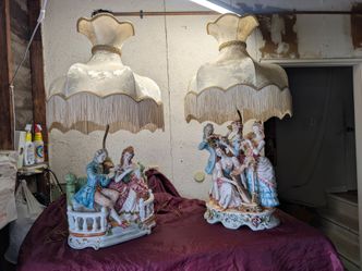 Pair Of 2 Large Stunning Capdemonta Music Themed Lamps
