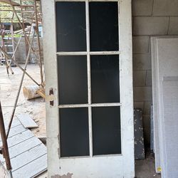 Vintage, wood barn door 6 glass panes