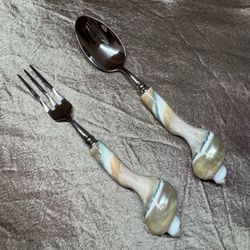 Spoon and Fork Set with Shell Handles