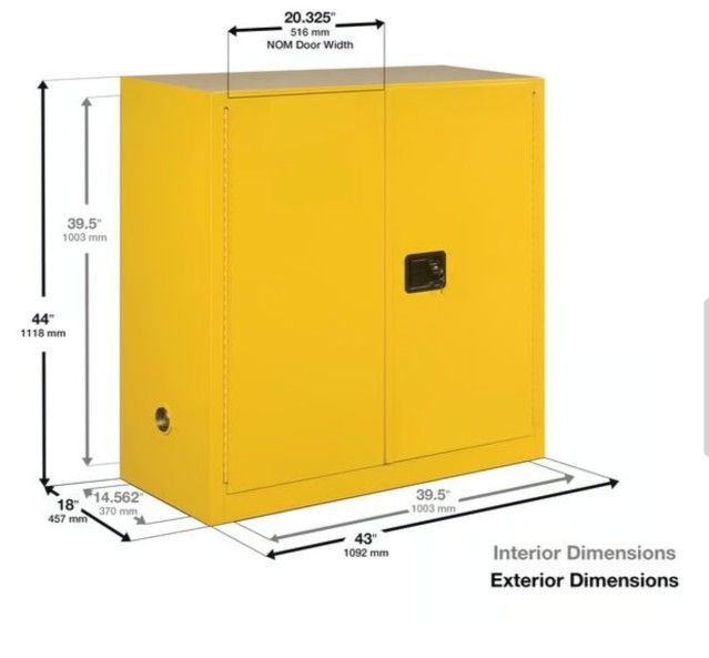 Eagle 1932X Metal Steel Flammable Liquid Safety Cabinet Manual Close Yellow 30 Gallon 1 Shelf 2 Door Self Close Flammable Liquid Cabinet Yellow