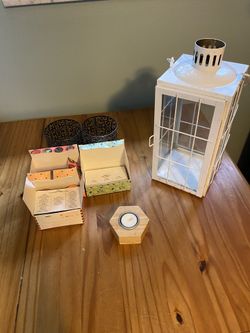 White Lantern With Candles And Holder