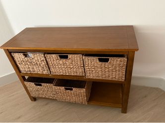 Wood Console Table with Wicker Baskets