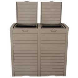 62 Gallon Outdoor Trash Can - Waterproof Resin Garbage Bin, Double Lid - Rainy Weekend