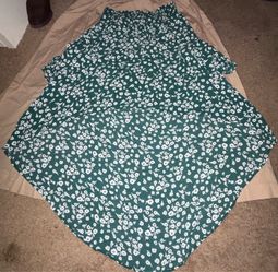 Green summer skirt , with white flowers