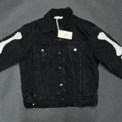 MNML Denim Jacket, Skeleton Sherpa Trucker Jacket, Size Large, Black/white, 2 Available 