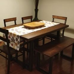 Dining Room Table with 4 Chairs and Bench 