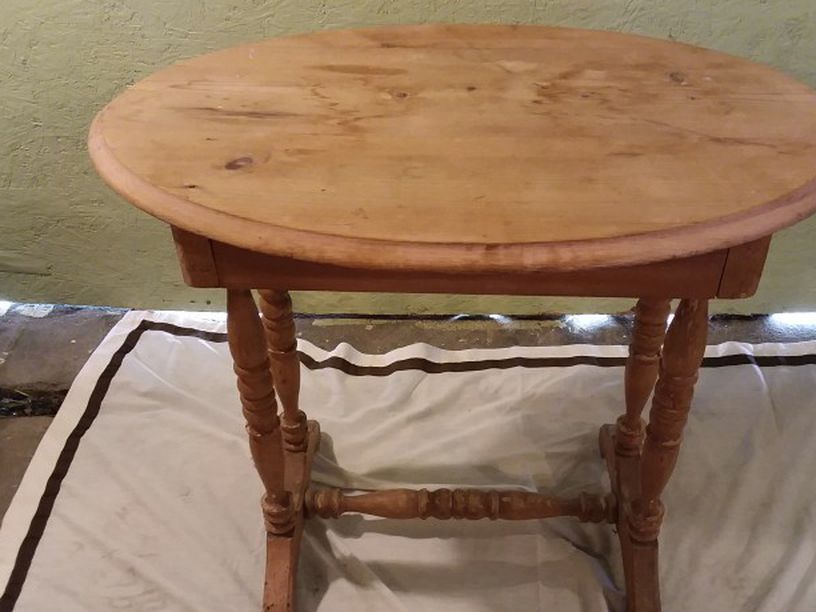Antique Spruce Lamp/ Side Table With Drawer