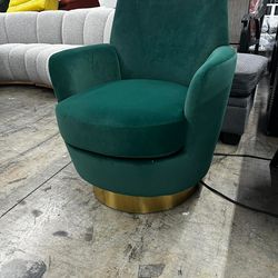 Round Barrel Chairs&Swivel Accent Chair with Gold Base,Velvet Swivel Barrel Chair with High Back,Swivel Chairs, (Emerald)