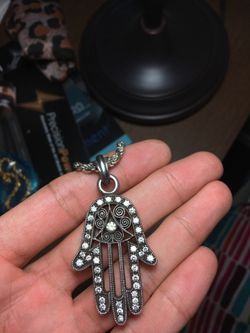 925 sterling silver diamond cut rope chain with hamsah pendant