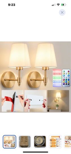 “New”(2)wall sconces rechargeable ,battery operated no wires(remote control)Dimmable