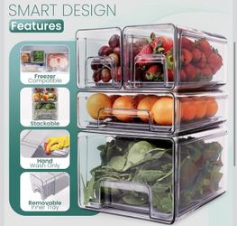 Brand New Fridge Drawer Organizer 4-Pack – Durable Modular Stackable Refrigerator Storage System with Strong Design for Efficient Kitchen and Pantry O
