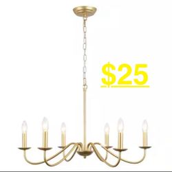 SILJOY 34 in. 6-Light Gold Modern Chandelier Candlestick Farmhouse Chandelier Kitchen Island Pendant Lighting
