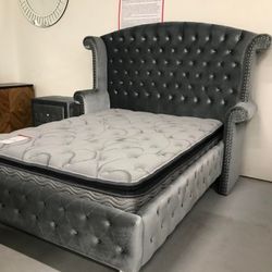 AP🎉 Modern Gray Queen Bed// Financing - Delivery 