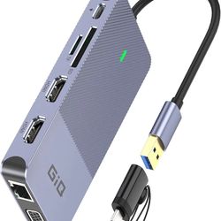 USB Docking Station GIQ USB C HUB USB 3.0 to Dual HDMI VGA Adapter Triple Display USB C Laptop Docking Station Dual Monitor HDMI Splitter Extender 