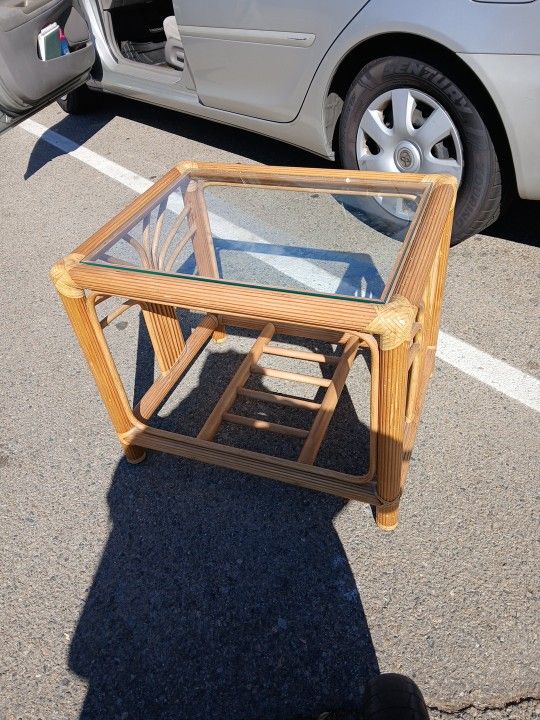Wicker Glass Top Table
