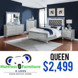 Gunnison 5-Piece Queen Bedroom Set Silver Metallic