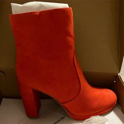 JustFab women’s high heel red ankle booties