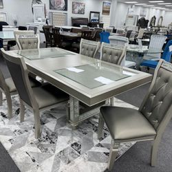 Glamorous Style Dining Set with Champagne Finish