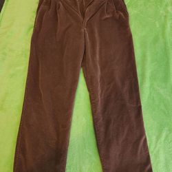 CLAIBORNE corduroy brown pleated pants cuffed relaxed fit straigt leg Size 34