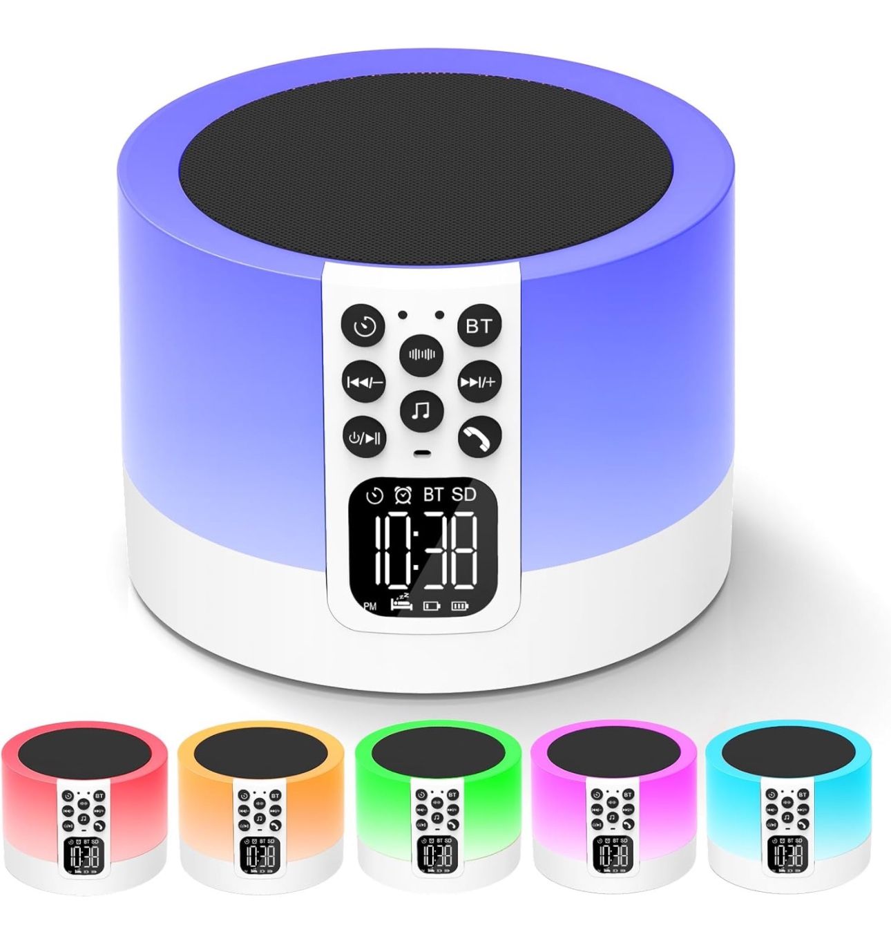 BRAND NEW Night Light Bluetooth Speaker Alarm Clock with White Noise & 48 RGB Color Changing for Bedroom