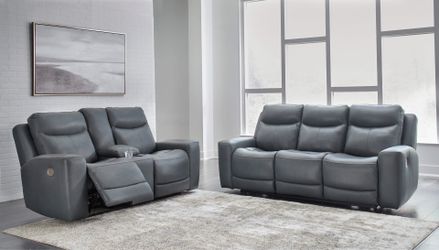 100% Leather Power Recliner Power Headrest Sofa and loveseat
