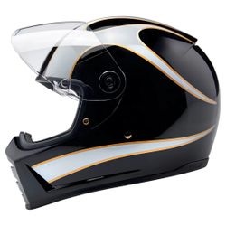 Biltwell LANE SPLITTER HELMET - GLOSS BLACK / GLOSS WHITE FLAMES XL Motorcycle