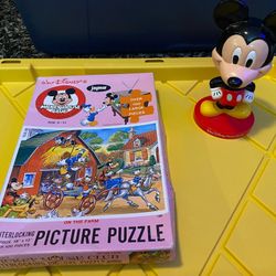 Disney Farm Puzzle & Mickey Mouse Bobble Head $10