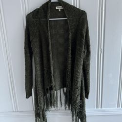 Monteau Women’s Open Cardigan Olive Green Sweater Size L