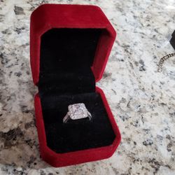 925 Sterling Silver Square Halo Ring Size 5.25 5.6mm CZ Engagement