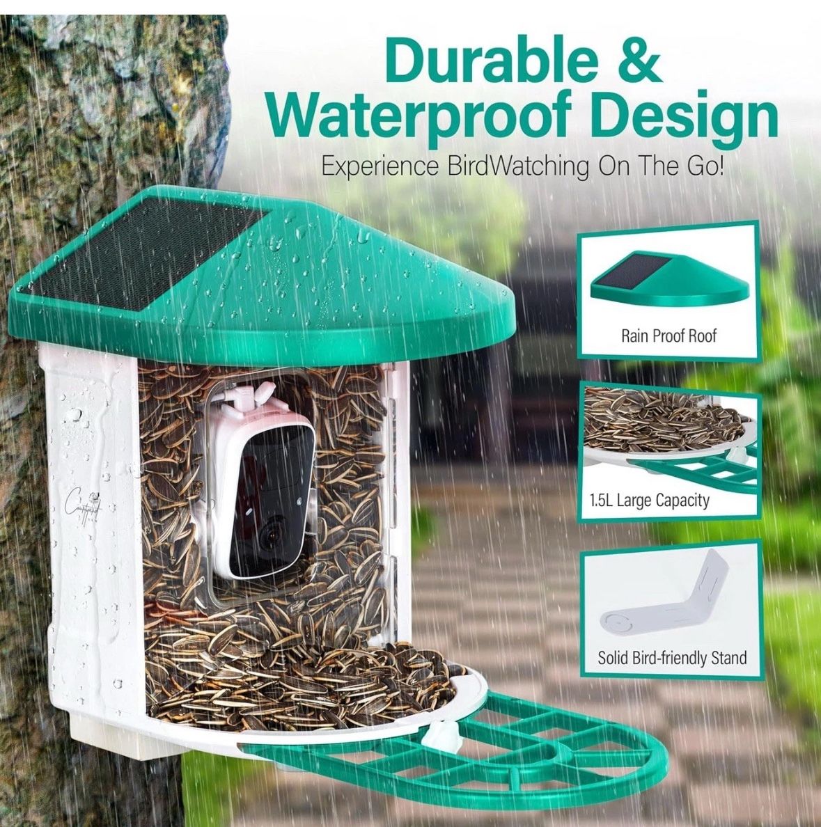 Bird Feeder with Camera with AI Solar Panel Smart Bird House with Cam Live View