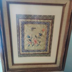 Vintage Embroidered Floral Art - $30