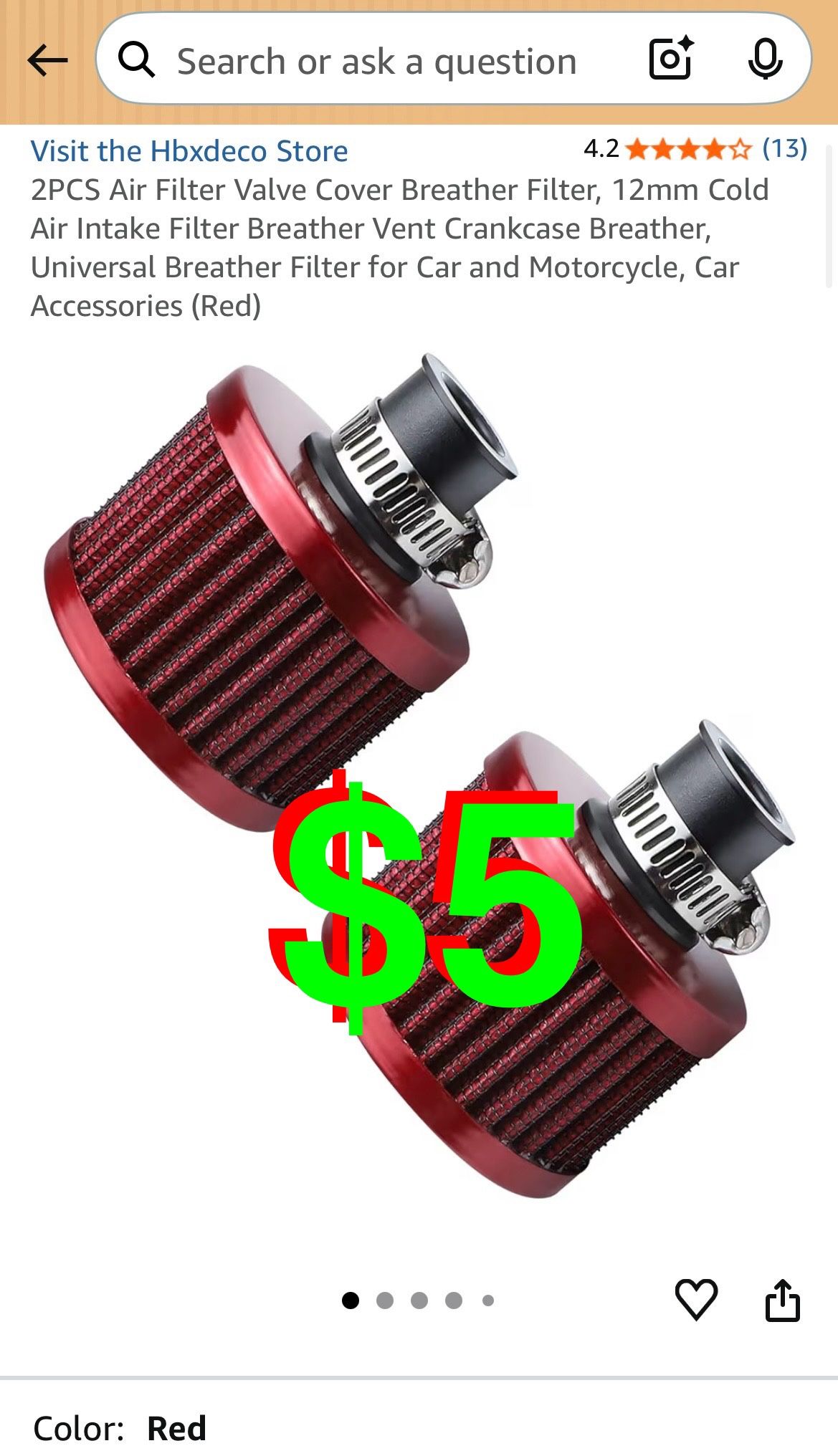 2PCS Air Filter Valve Cover Breather Filter, 12mm Cold Air Intake Filter Breather Vent Crankcase Breather, Universal Breather Filter for Car and Motor