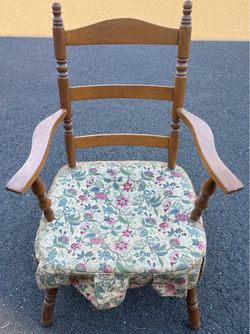 Vintage Country Style Ladder Back Armchair with Floral Upholstery  35H x 25W x 22Dp.