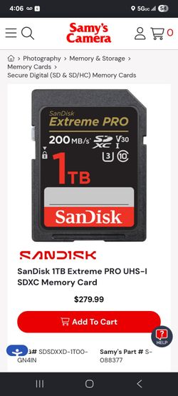 Sealed 1 TB SD SanDisk Extreme Pro card for sale!