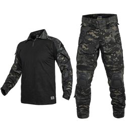 Combat Suit Military Apparel Set Tactical Camouflage - Black