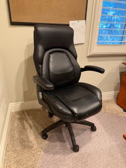 La-Z-Boy Air Lumbar Executive Office Chair — Black Leather, Flip-Up Arms