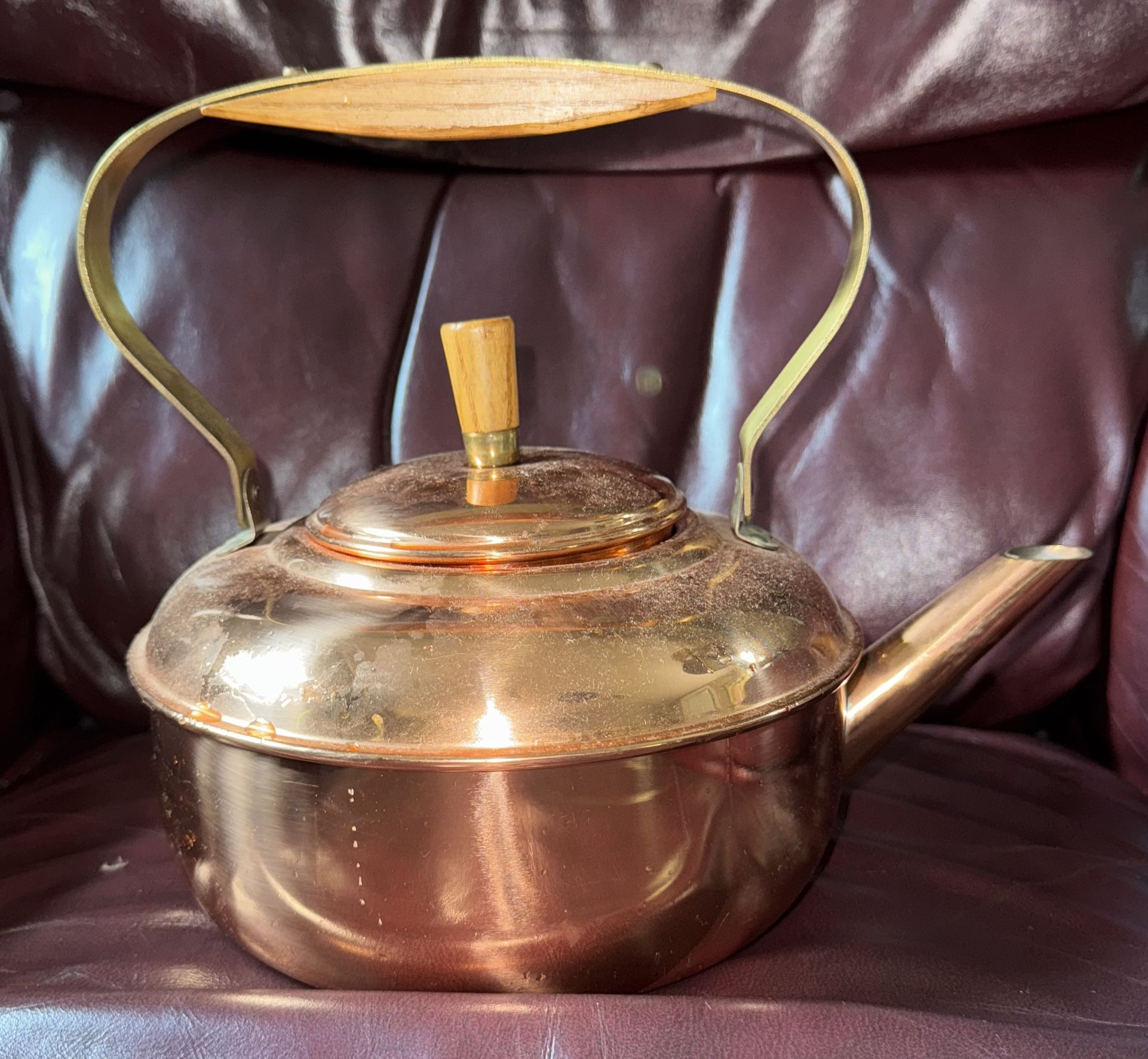 copper Craft Vintage Wood And Copper Tea Pot