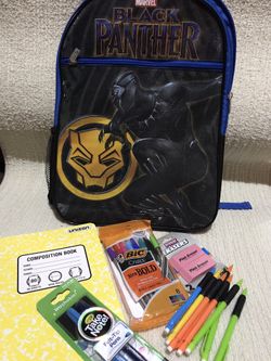 Black panther Backpack and school supplies