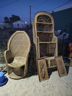 Italian wicker chair and bookcase